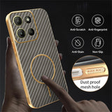 For-Motorola-Moto-G15-4G-/-G15-Power-4G-Phone-Case-Carbon-Fiber-Textured-Electroplated-TPU-Back-Cover-Coffee
