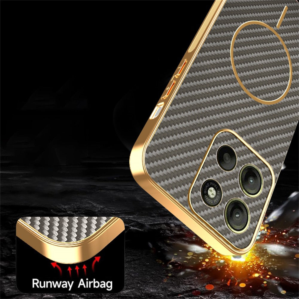 For-Motorola-Moto-G15-4G-/-G15-Power-4G-Phone-Case-Carbon-Fiber-Textured-Electroplated-TPU-Back-Cover-Coffee