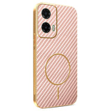 For-Motorola-Moto-G35-5G-Phone-Case-Carbon-Fiber-Textured-Electroplated-TPU-Back-Cover-Pink