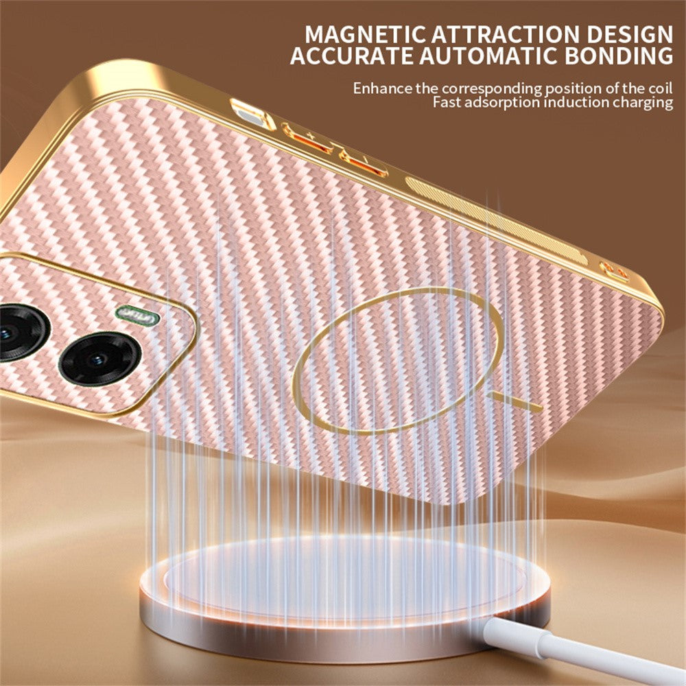 For-Motorola-Moto-G35-5G-Phone-Case-Carbon-Fiber-Textured-Electroplated-TPU-Back-Cover-Pink