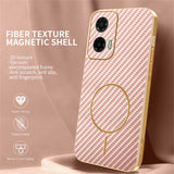 For-Motorola-Moto-G35-5G-Phone-Case-Carbon-Fiber-Textured-Electroplated-TPU-Back-Cover-Pink