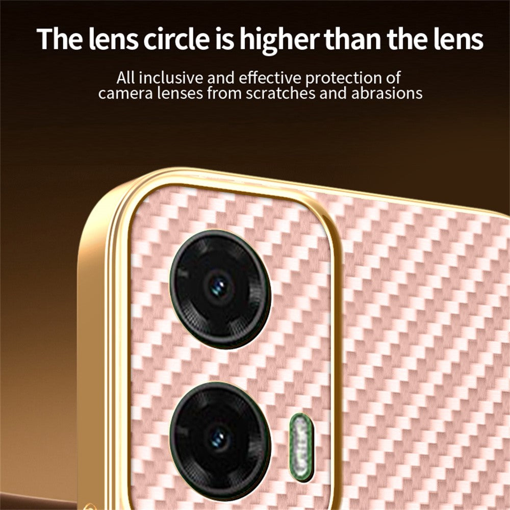 For-Motorola-Moto-G35-5G-Phone-Case-Carbon-Fiber-Textured-Electroplated-TPU-Back-Cover-Pink