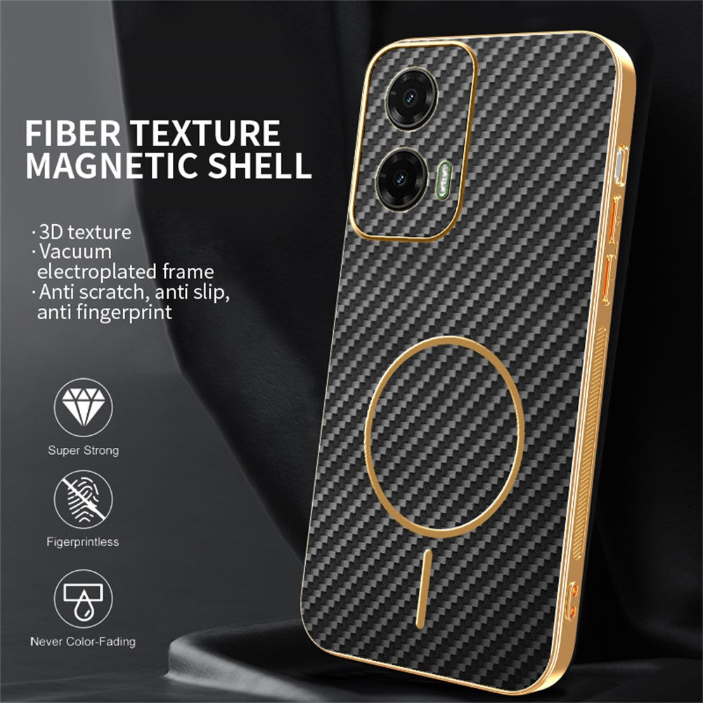 For-Motorola-Moto-G35-5G-Phone-Case-Carbon-Fiber-Textured-Electroplated-TPU-Back-Cover-Black