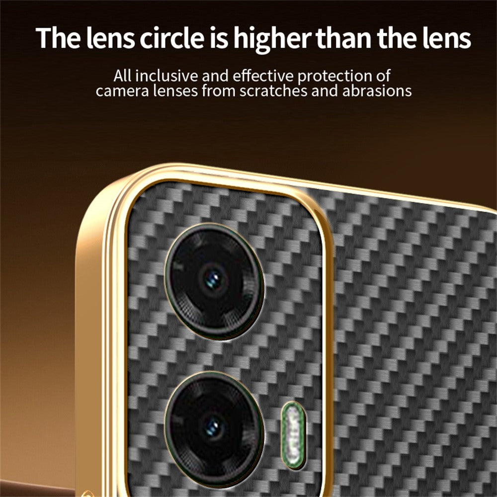 For-Motorola-Moto-G35-5G-Phone-Case-Carbon-Fiber-Textured-Electroplated-TPU-Back-Cover-Black