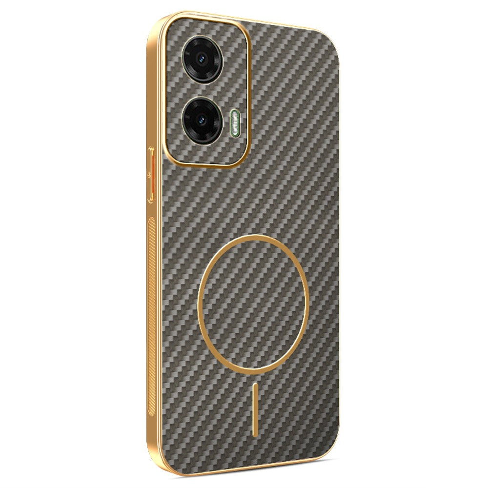 For-Motorola-Moto-G35-5G-Phone-Case-Carbon-Fiber-Textured-Electroplated-TPU-Back-Cover-Coffee