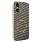 For-Motorola-Moto-G35-5G-Phone-Case-Carbon-Fiber-Textured-Electroplated-TPU-Back-Cover-Coffee
