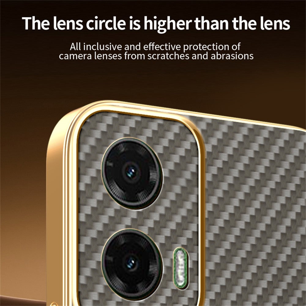 For-Motorola-Moto-G35-5G-Phone-Case-Carbon-Fiber-Textured-Electroplated-TPU-Back-Cover-Coffee