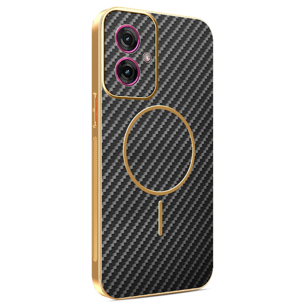 For-Motorola-Moto-G55-5G-Phone-Case-Carbon-Fiber-Textured-Electroplated-TPU-Back-Cover-Black