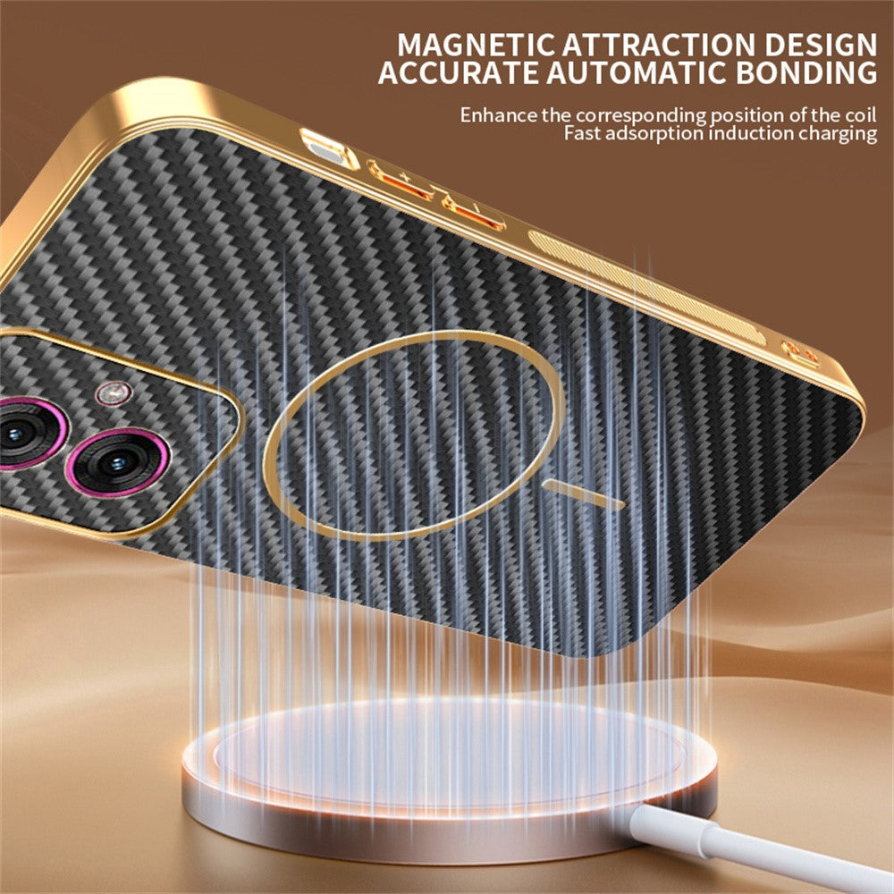 For-Motorola-Moto-G55-5G-Phone-Case-Carbon-Fiber-Textured-Electroplated-TPU-Back-Cover-Black