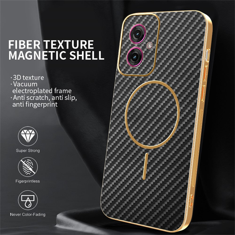 For-Motorola-Moto-G55-5G-Phone-Case-Carbon-Fiber-Textured-Electroplated-TPU-Back-Cover-Black