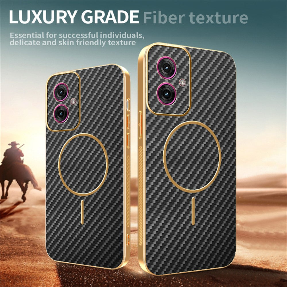 For-Motorola-Moto-G55-5G-Phone-Case-Carbon-Fiber-Textured-Electroplated-TPU-Back-Cover-Black