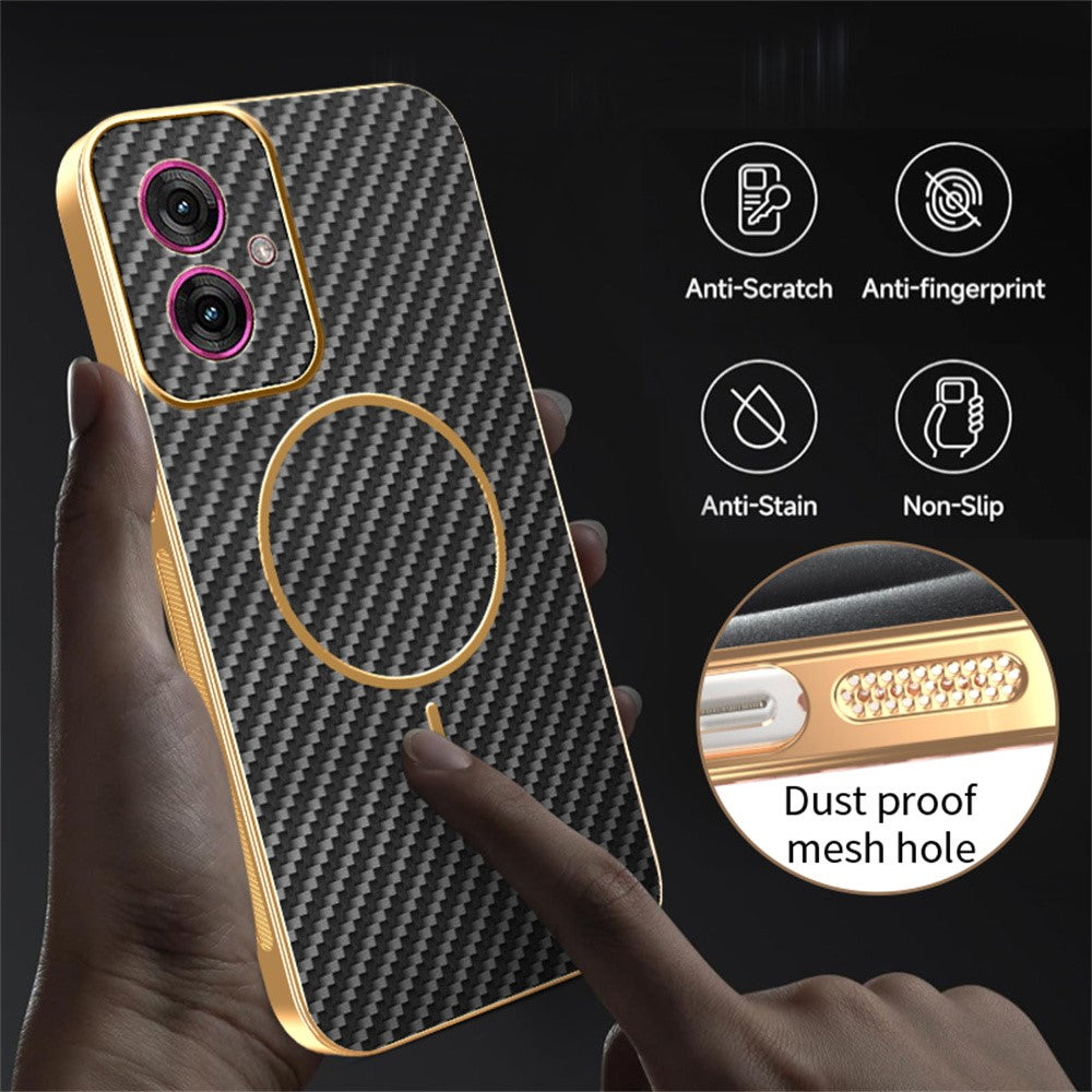 For-Motorola-Moto-G55-5G-Phone-Case-Carbon-Fiber-Textured-Electroplated-TPU-Back-Cover-Black
