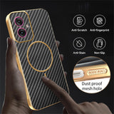 For-Motorola-Moto-G55-5G-Phone-Case-Carbon-Fiber-Textured-Electroplated-TPU-Back-Cover-Black