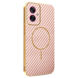 For-Motorola-Moto-G55-5G-Phone-Case-Carbon-Fiber-Textured-Electroplated-TPU-Back-Cover-Pink