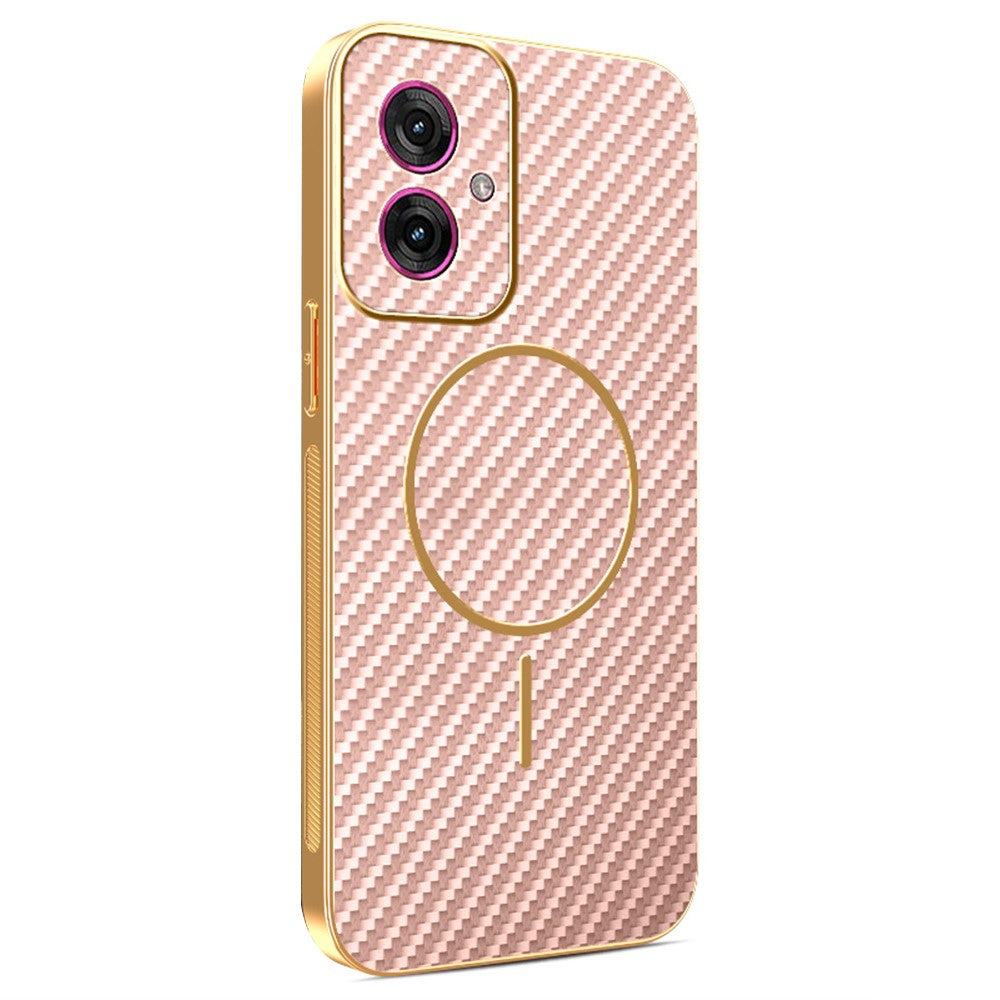 For-Motorola-Moto-G55-5G-Phone-Case-Carbon-Fiber-Textured-Electroplated-TPU-Back-Cover-Pink