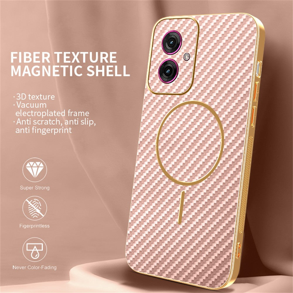 For-Motorola-Moto-G55-5G-Phone-Case-Carbon-Fiber-Textured-Electroplated-TPU-Back-Cover-Pink
