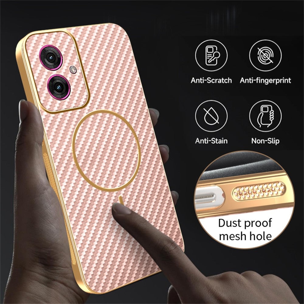 For-Motorola-Moto-G55-5G-Phone-Case-Carbon-Fiber-Textured-Electroplated-TPU-Back-Cover-Pink