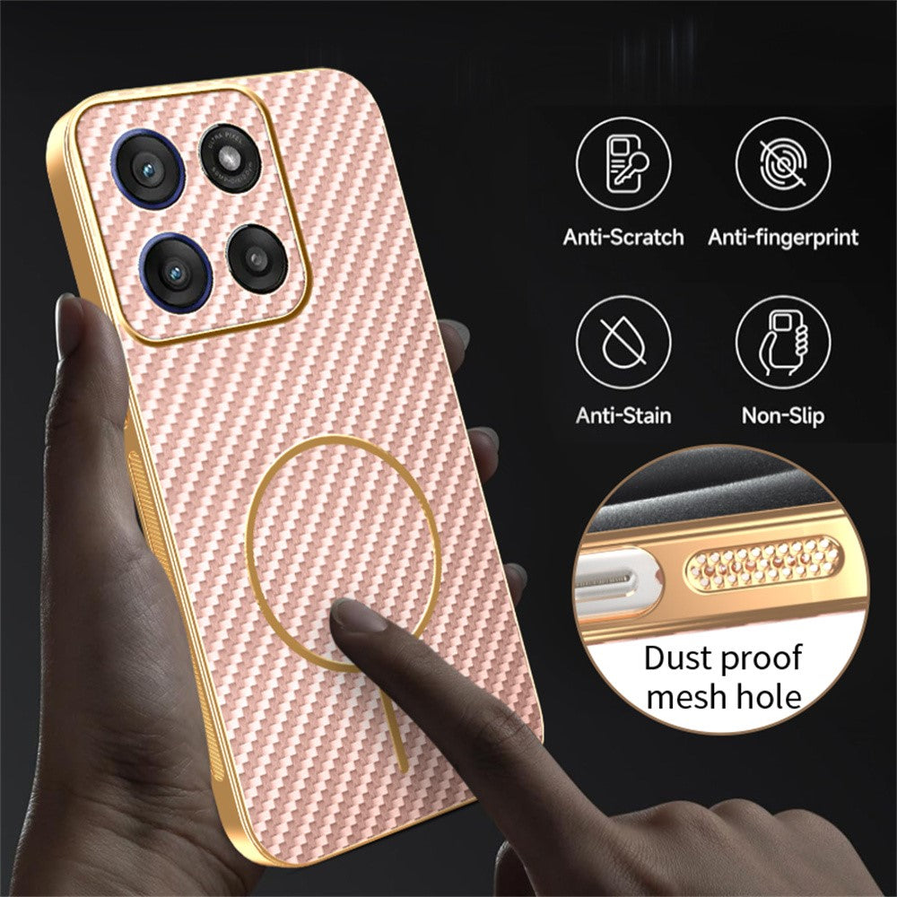 For-Motorola-Moto-G56-5G-Phone-Case-Carbon-Fiber-Textured-Electroplated-TPU-Back-Cover-Pink