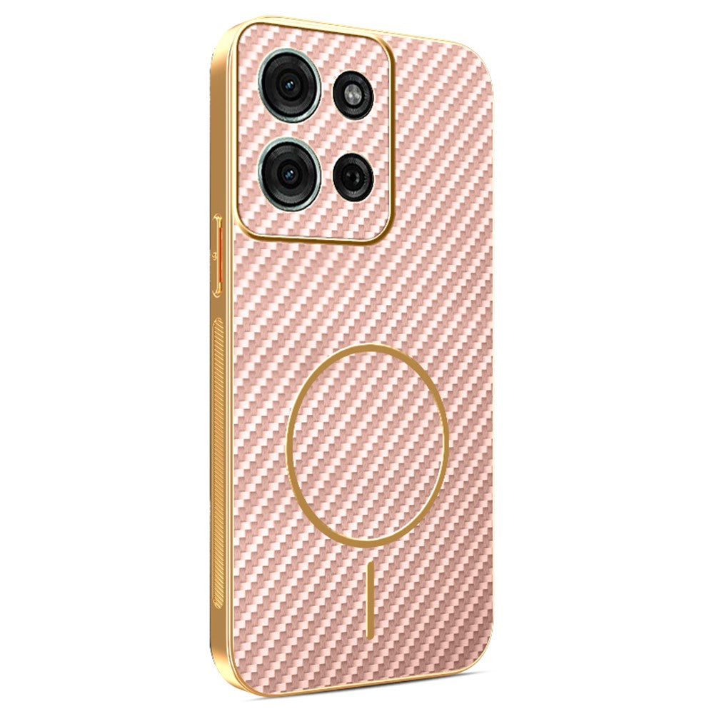 For-Motorola-Moto-G75-5G-Phone-Case-Carbon-Fiber-Textured-Electroplated-TPU-Back-Cover-Pink