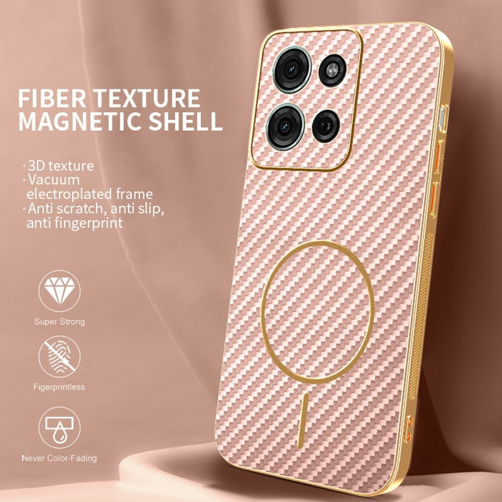 For-Motorola-Moto-G75-5G-Phone-Case-Carbon-Fiber-Textured-Electroplated-TPU-Back-Cover-Pink
