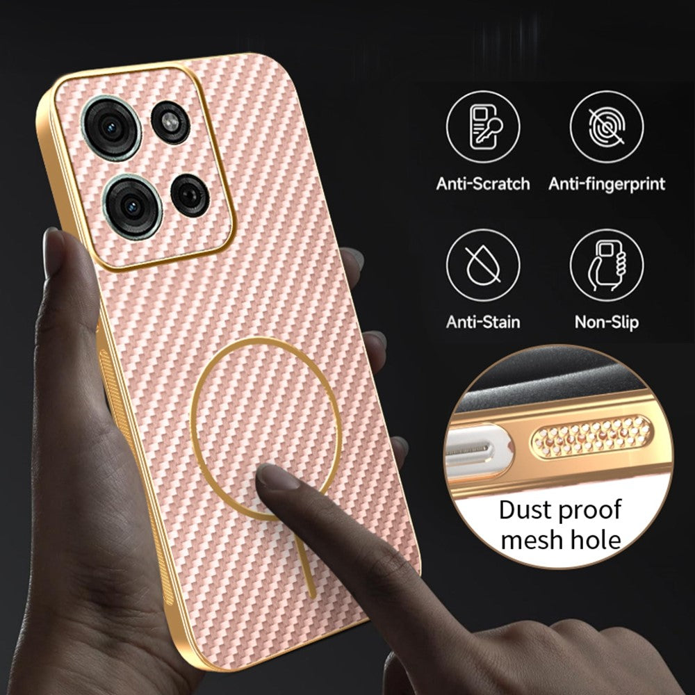 For-Motorola-Moto-G75-5G-Phone-Case-Carbon-Fiber-Textured-Electroplated-TPU-Back-Cover-Pink