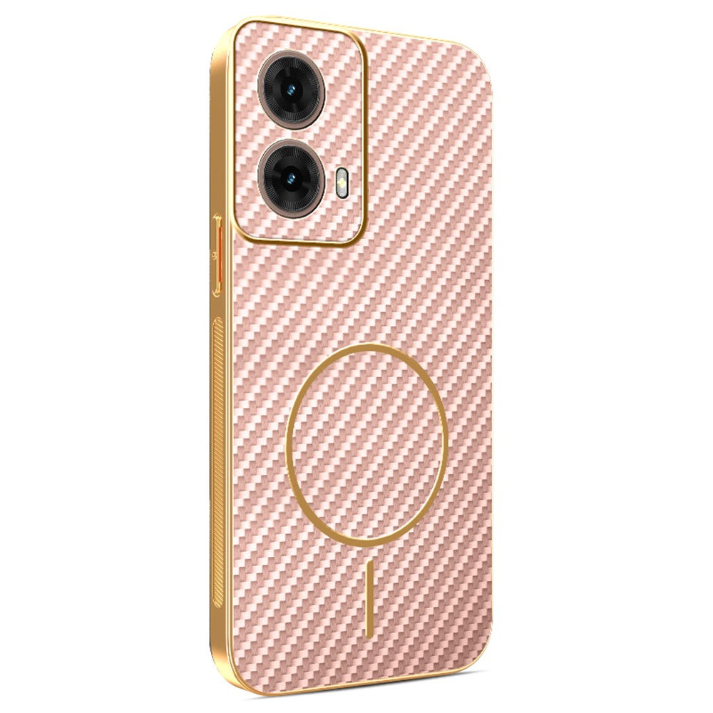 For-Motorola-Moto-G85-5G-Phone-Case-Carbon-Fiber-Textured-Electroplated-TPU-Back-Cover-Pink
