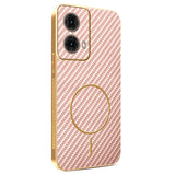 For-Motorola-Moto-G85-5G-Phone-Case-Carbon-Fiber-Textured-Electroplated-TPU-Back-Cover-Pink