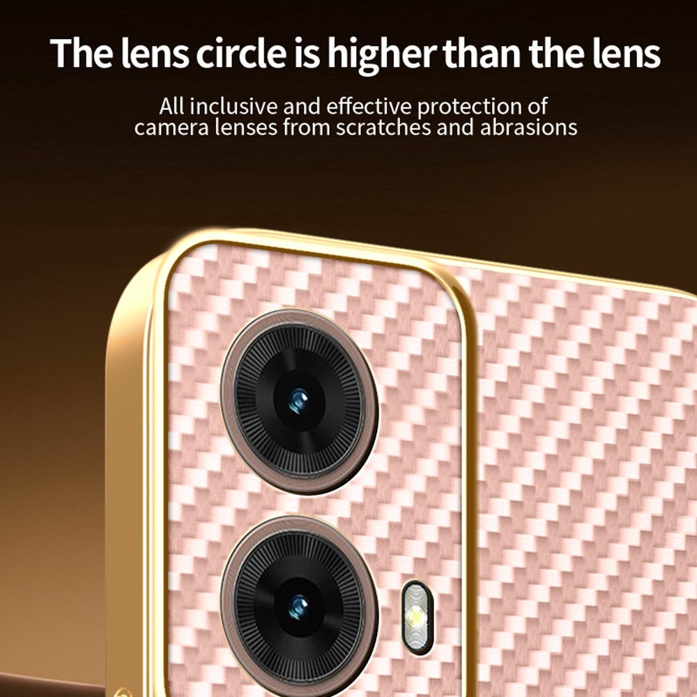 For-Motorola-Moto-G85-5G-Phone-Case-Carbon-Fiber-Textured-Electroplated-TPU-Back-Cover-Pink