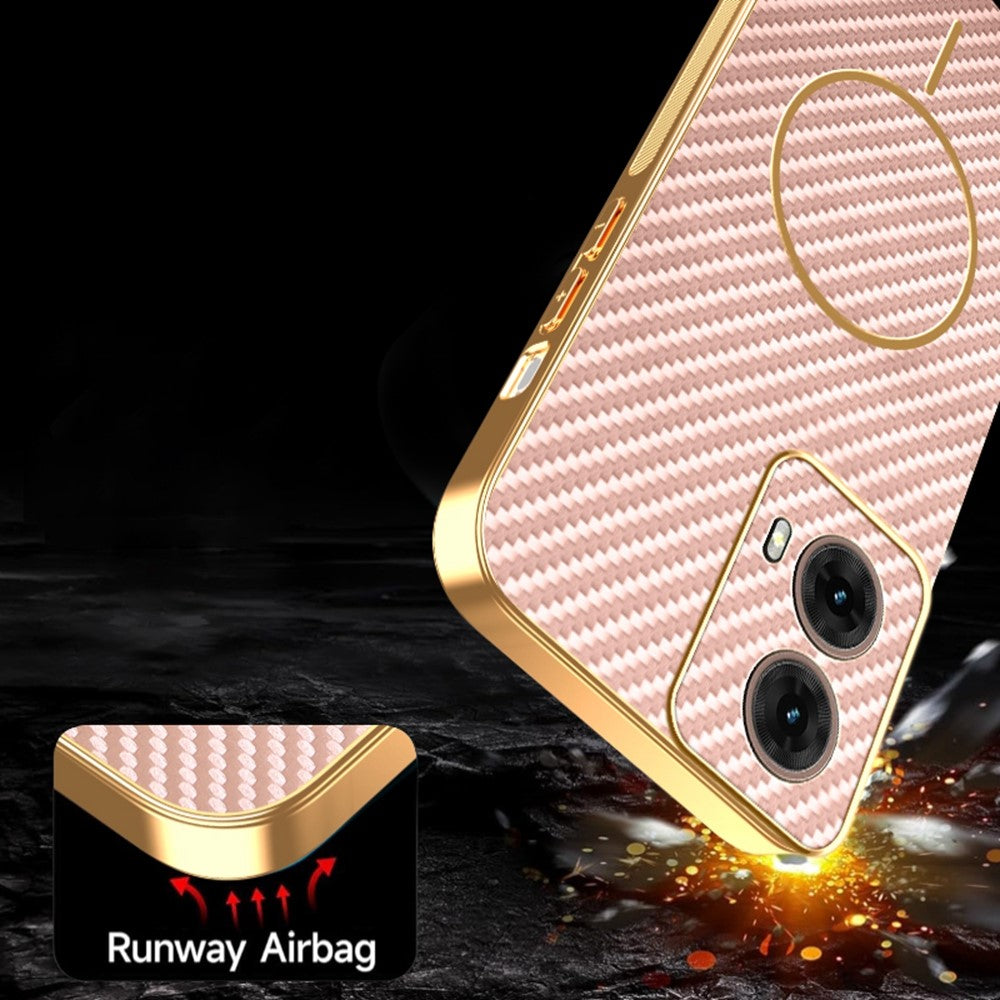 For-Motorola-Moto-G85-5G-Phone-Case-Carbon-Fiber-Textured-Electroplated-TPU-Back-Cover-Pink