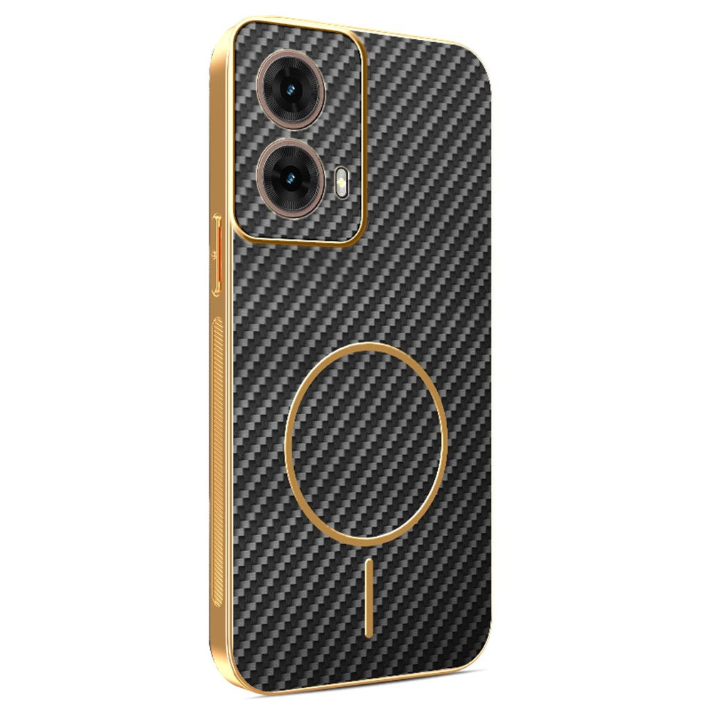 For-Motorola-Moto-G85-5G-Phone-Case-Carbon-Fiber-Textured-Electroplated-TPU-Back-Cover-Black