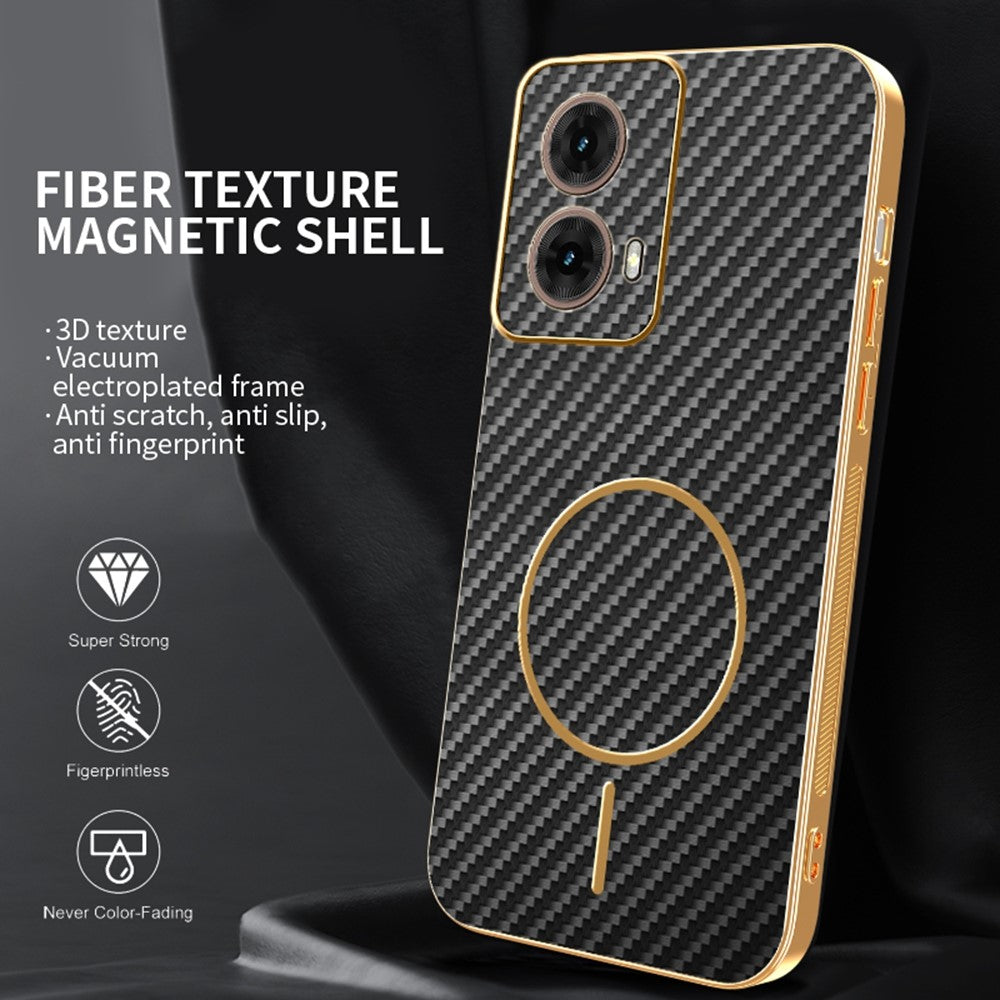 For-Motorola-Moto-G85-5G-Phone-Case-Carbon-Fiber-Textured-Electroplated-TPU-Back-Cover-Black