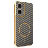 For-Motorola-Moto-G85-5G-Phone-Case-Carbon-Fiber-Textured-Electroplated-TPU-Back-Cover-Coffee
