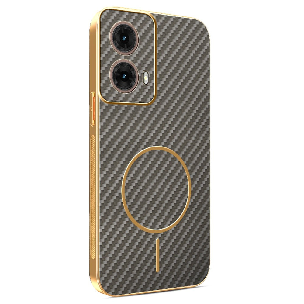 For-Motorola-Moto-G85-5G-Phone-Case-Carbon-Fiber-Textured-Electroplated-TPU-Back-Cover-Coffee