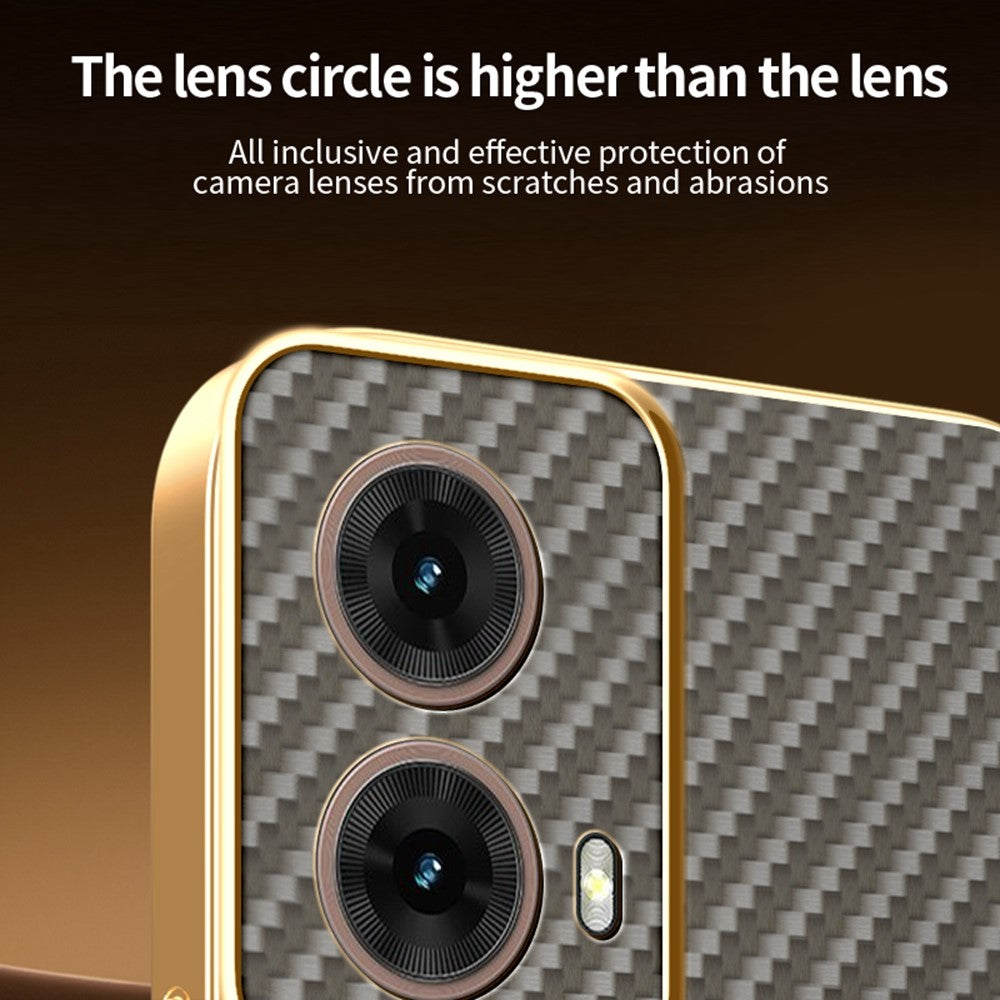 For-Motorola-Moto-G85-5G-Phone-Case-Carbon-Fiber-Textured-Electroplated-TPU-Back-Cover-Coffee