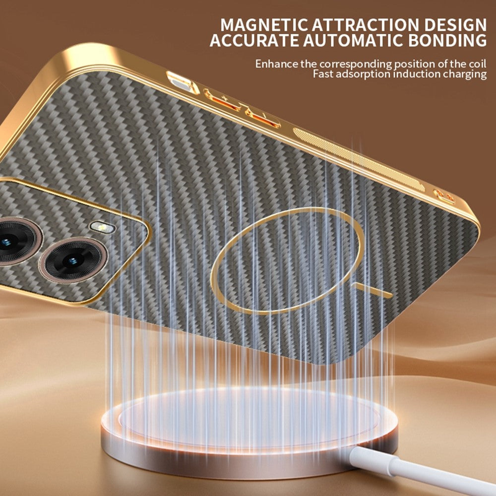 For-Motorola-Moto-G85-5G-Phone-Case-Carbon-Fiber-Textured-Electroplated-TPU-Back-Cover-Coffee