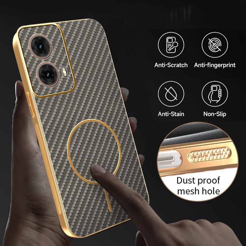 For-Motorola-Moto-G85-5G-Phone-Case-Carbon-Fiber-Textured-Electroplated-TPU-Back-Cover-Coffee