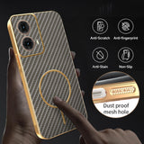 For-Motorola-Moto-G85-5G-Phone-Case-Carbon-Fiber-Textured-Electroplated-TPU-Back-Cover-Coffee
