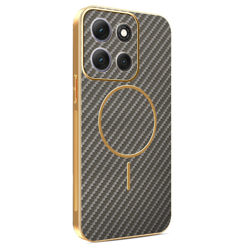 For-Motorola-Moto-G86-5G-Phone-Case-Carbon-Fiber-Textured-Electroplated-TPU-Back-Cover-Coffee
