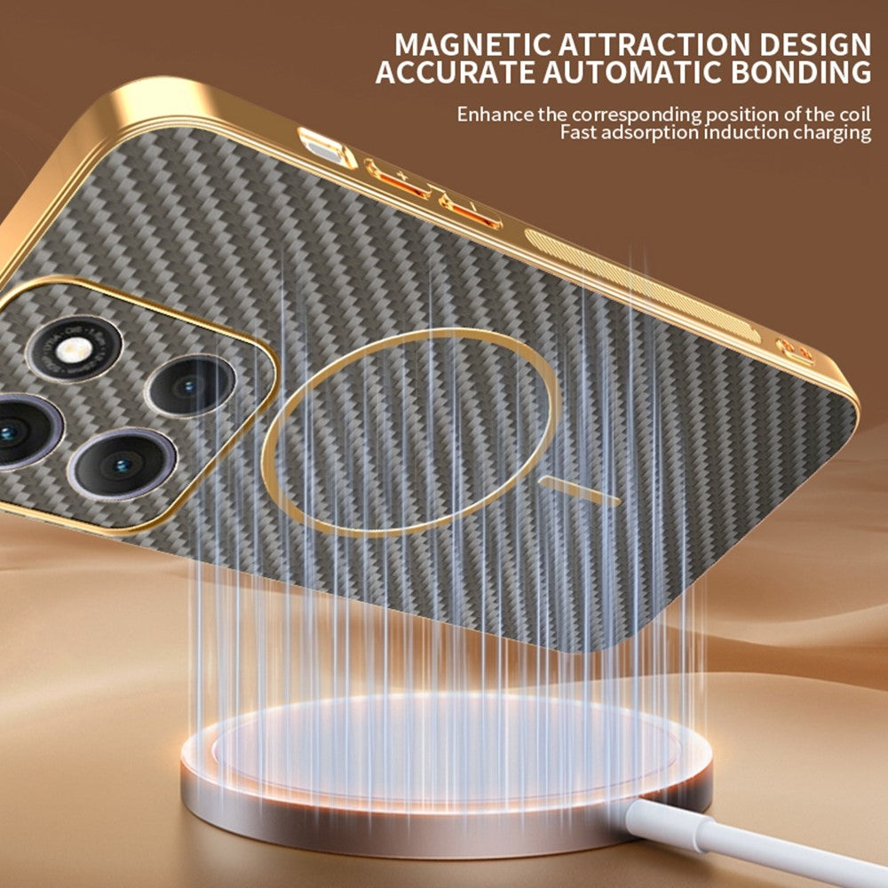 For-Motorola-Moto-G86-5G-Phone-Case-Carbon-Fiber-Textured-Electroplated-TPU-Back-Cover-Coffee