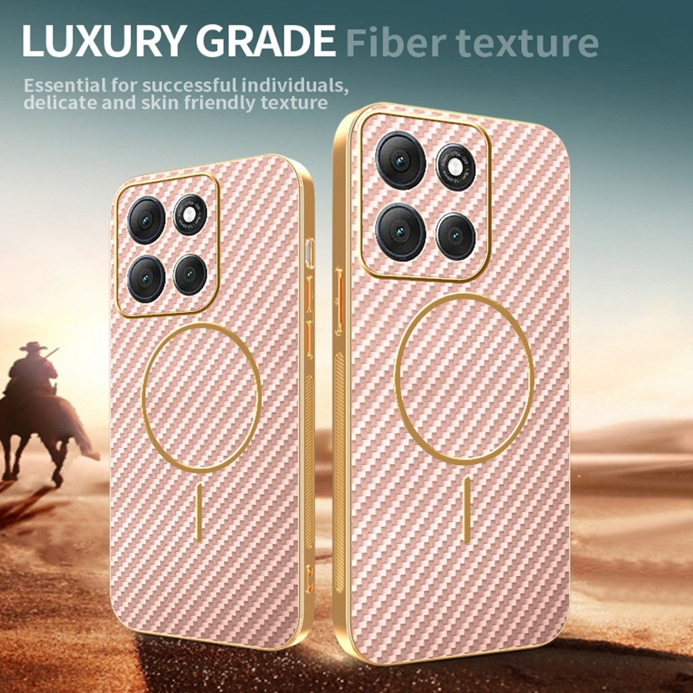 For-Motorola-Moto-G86-Power-5G-Phone-Case-Carbon-Fiber-Textured-Electroplated-TPU-Back-Cover-Pink