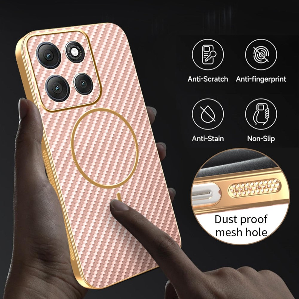 For-Motorola-Moto-G86-Power-5G-Phone-Case-Carbon-Fiber-Textured-Electroplated-TPU-Back-Cover-Pink