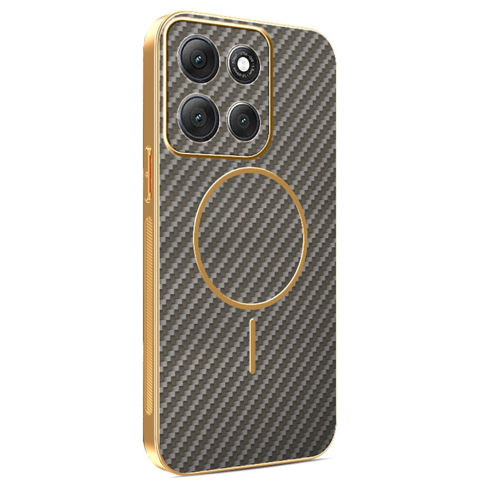 For-Motorola-Moto-G86-Power-5G-Phone-Case-Carbon-Fiber-Textured-Electroplated-TPU-Back-Cover-Coffee