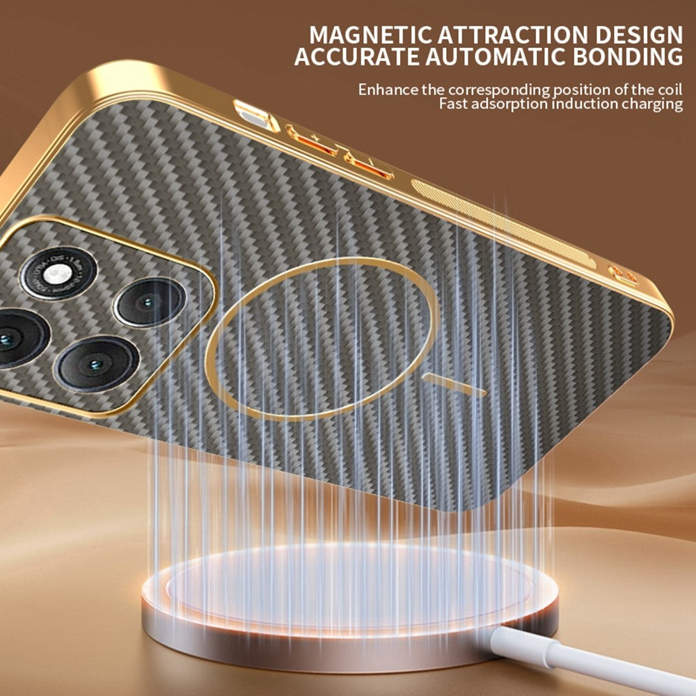 For-Motorola-Moto-G86-Power-5G-Phone-Case-Carbon-Fiber-Textured-Electroplated-TPU-Back-Cover-Coffee