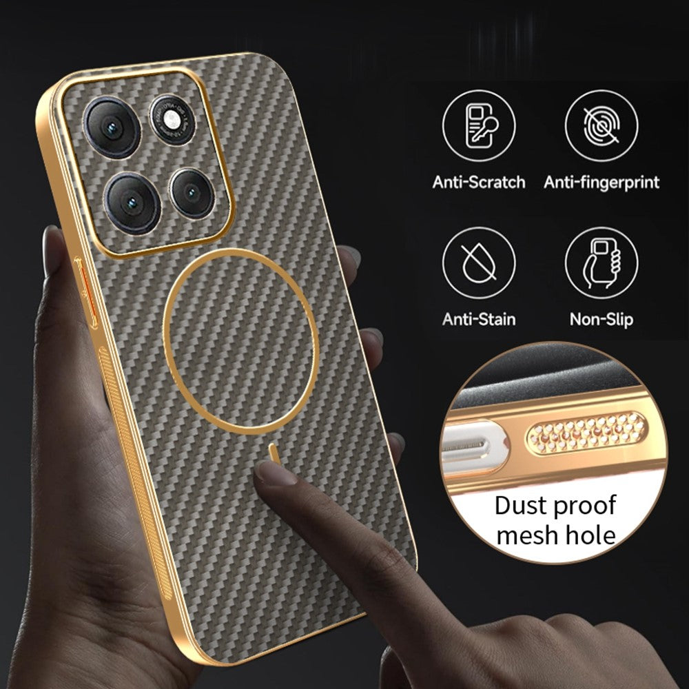 For-Motorola-Moto-G86-Power-5G-Phone-Case-Carbon-Fiber-Textured-Electroplated-TPU-Back-Cover-Coffee