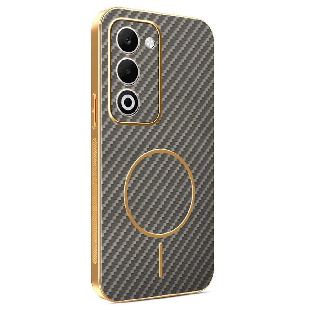 Phone-Case-For-Oppo-A5-5G-/-A5-4G-/-A5i-Pro-4G-/-A5m-4G-/-K13x-5G-Carbon-Fiber-Textured-Electroplated-TPU-Back-Cover-Coffee