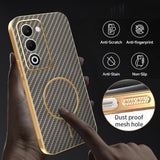 Phone-Case-For-Oppo-A5-5G-/-A5-4G-/-A5i-Pro-4G-/-A5m-4G-/-K13x-5G-Carbon-Fiber-Textured-Electroplated-TPU-Back-Cover-Coffee