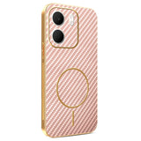 For-Oppo-A5x-4G-/-A5x-5G-Phone-Case-Carbon-Fiber-Textured-Electroplated-TPU-Back-Cover-Pink