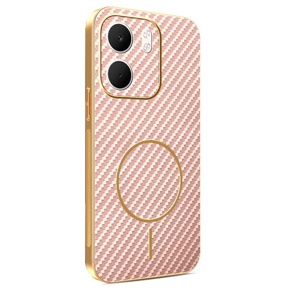 For-Oppo-A5x-4G-/-A5x-5G-Phone-Case-Carbon-Fiber-Textured-Electroplated-TPU-Back-Cover-Pink
