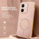 For-Oppo-A5x-4G-/-A5x-5G-Phone-Case-Carbon-Fiber-Textured-Electroplated-TPU-Back-Cover-Pink