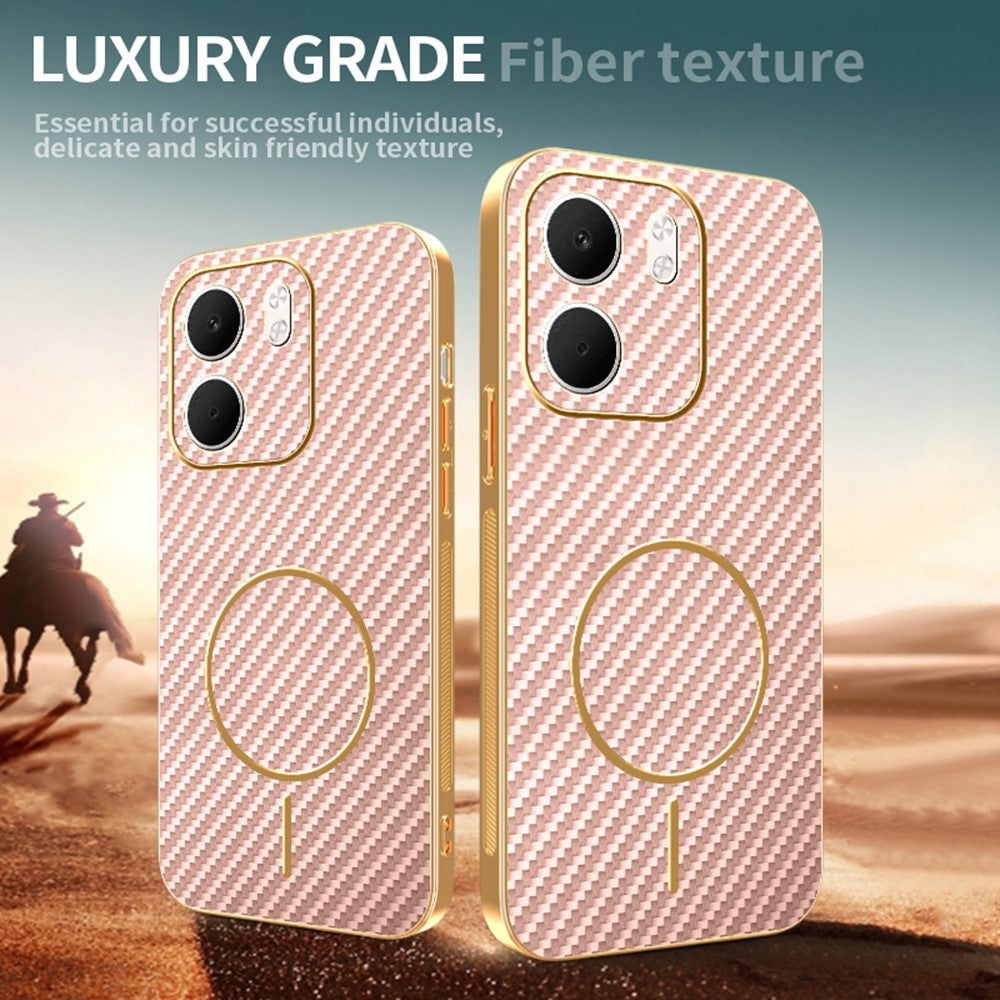 For-Oppo-A5x-4G-/-A5x-5G-Phone-Case-Carbon-Fiber-Textured-Electroplated-TPU-Back-Cover-Pink